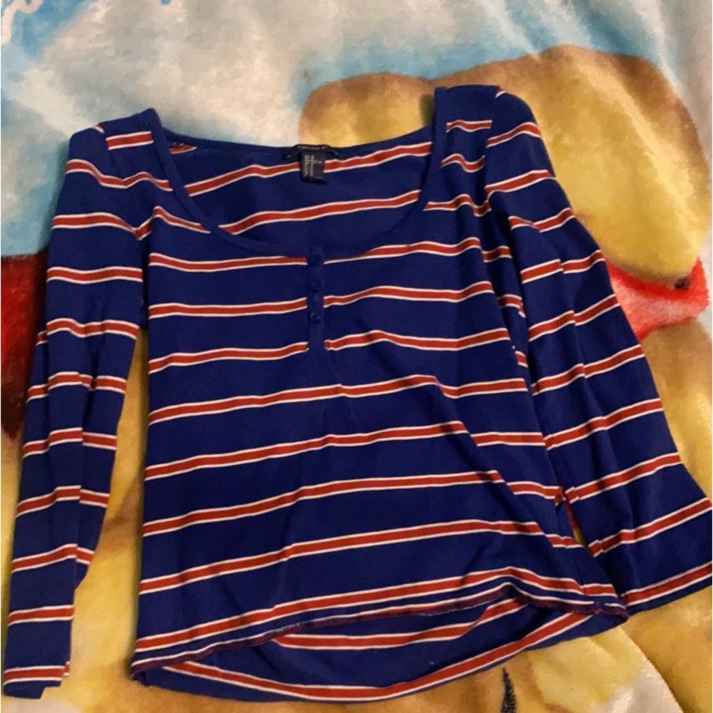 Blue top with red strips